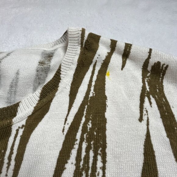 Garnet Hill Womens Silk Cotton Abstract Knit Sweater Large Olive White Pullover - Picture 6 of 9